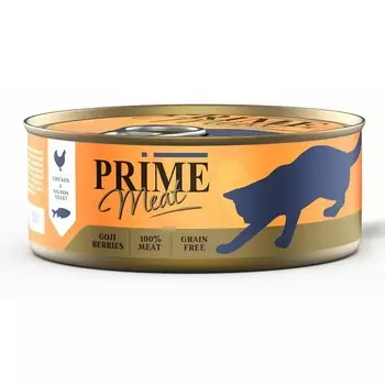 Prime Meat влажный корм для кошек, беззерновой, курица с лососем, филе в желе, в консервах - 100 г повседневный супер премиум беззерновые для взрослых с курицей для всех пород консервы (в железной банке) Россия 1 уп. х 1 шт. х 0.1 кг