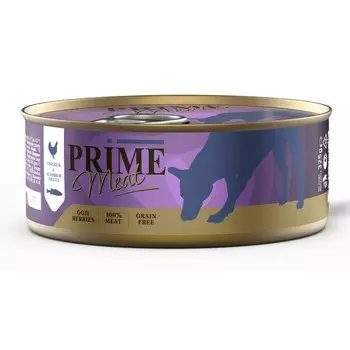 Prime Meat влажный корм для взрослых собак филе курицы со скумбрией, в желе, в консервах - 325 г х 4 шт повседневный супер премиум беззерновые для взрослых с курицей для всех пород консервы (в железной банке) Россия 1 уп. х 36 шт. х 11.7 кг