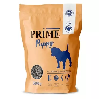 Prime Puppy сухой корм, для щенков с 2 до 12 месяцев, низкозерновой, с ягненком - 500 г повседневный супер премиум низкозерновые для щенков с ягненком для всех пород мешок Импортный корм 1 уп. х 1 шт. х 0.5 кг