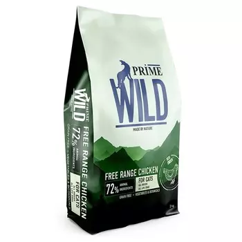 Prime Wild GF Free Range полнорационный сухой корм для котят и кошек, беззерновой, с курицей повседневный супер премиум беззерновые для взрослых с курицей для всех пород мешок Импортный корм 1 уп. х 1 шт. х 2 кг