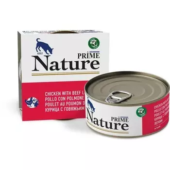 Prime Wild Nature влажный корм для собак, с курицей и говяжьим легким, в консервах - 150 г супер премиум для взрослых с курицей консервы (в железной банке) Китай 1 уп. х 24 шт. х 3.6 кг
