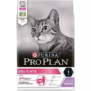 Pro Plan Delicate сухой корм для кошек с чувствительным пищеварением, с высоким содержанием индейки - 3 кг повседневный супер премиум для взрослых с индейкой для всех пород мешок Россия 1 уп. х 1 шт. х 3 кг