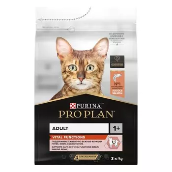 Pro Plan Original cухой корм для кошек, для поддержания здоровья органов чувств, с лососем - 3 кг повседневный супер премиум для взрослых с лососем для всех пород мешок Россия 1 уп. х 1 шт. х 3 кг