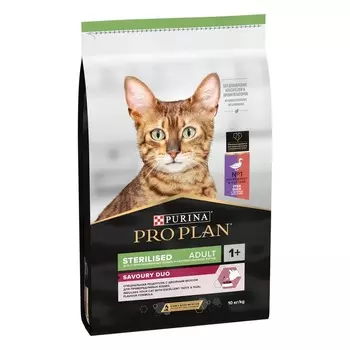 Pro Plan Sterilised Adult Savory Duo для стерилизованных кошек, с уткой и печенью супер премиум для взрослых с печенью мешок Россия 1 уп. х 1 шт. х 10 кг
