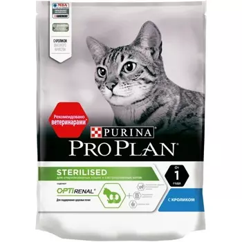 Pro Plan Sterilised сухой корм для стерилизованных кошек и кастрированных котов для поддержания здоровья почек, с кроликом - 200 г повседневный супер премиум для взрослых с кроликом для всех пород мешок Россия 1 уп. х 1 шт. х 0.2 кг