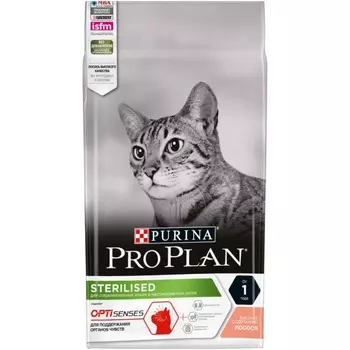 Pro Plan Sterilised сухой корм для стерилизованных кошек и кастрированных котов, для поддержания органов чувств, с высоким содержанием лосося - 1,5 кг повседневный супер премиум для взрослых с лососем для всех пород мешок Россия 1 уп. х 1 шт. х 1.5 кг