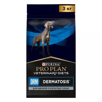 Pro Plan Veterinary Diets DRM Dermatosis сухой корм для щенков и взрослых собак, при дерматозах и выпадении шерсти - 3 кг диетические супер премиум без курицы для взрослых для всех пород мешок Россия 1 уп. х 1 шт. х 3 кг
