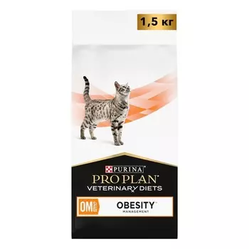 Pro Plan Veterinary Diets Obesity Management сухой корм для кошек, для снижения избыточной массы тела диетические супер премиум низкокалорийные для взрослых с курицей мешок Россия 1 уп. х 1 шт. х 1.5 кг