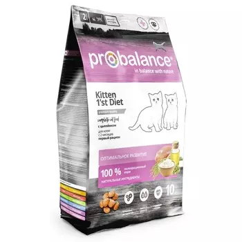 ProBalance 1'st Diet полнорационный сухой корм для котят, с цыпленком - 10 кг повседневный для котят с цыпленком мешок Российский корм 1 уп. х 1 шт. х 10 кг