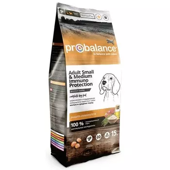 ProBalance Immuno Adult Small & Medium полнорационный сухой корм для собак мелких и средних пород для укрепления иммунитета, с курицей - 15 кг повседневный для взрослых с курицей породы мелкого размера мешок Российский корм 1 уп. х 1 шт. х 15 кг