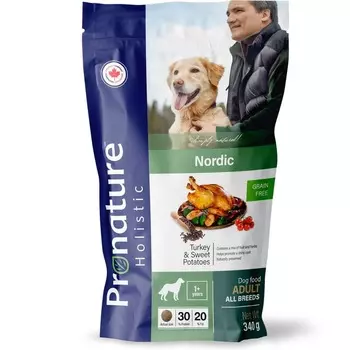 Pronature Holistic Nordic сухой корм для взрослых собак, беззерновой, с индейкой и уткой - 340 г холистик беззерновые для взрослых с индейкой мешок Импортный корм 1 уп. х 1 шт. х 0.34 кг