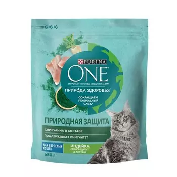 Purina ONE для взрослых кошек, со спирулиной, с высоким содержанием индейки - 680 г супер премиум для взрослых с индейкой для всех пород мешок Российский корм 1 уп. х 1 шт. х 0.68 кг