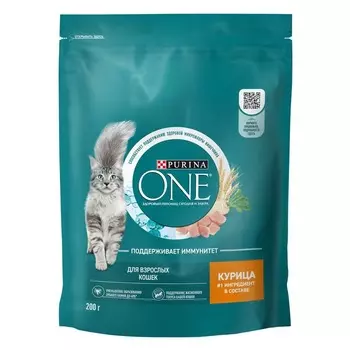 Purina One полнорационный для взрослых кошек, с курицей - 200 г повседневный супер премиум для взрослых с курицей мешок Российский корм 1 уп. х 1 шт. х 0.2 кг