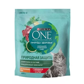 Purina One Природа Здоровья для стерилизованных кошек и кастрированных котов, с говядиной - 680 г супер премиум для взрослых с говядиной мешок Российский корм 1 уп. х 1 шт. х 0.68 кг