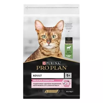 Purina Pro Plan Delicate сухой корм для кошек с чувствительным пищеварением и привередливых к еде с ягненком - 10 кг повседневный супер премиум для взрослых с ягненком для всех пород мешок Франция 1 уп. х 1 шт. х 10 кг