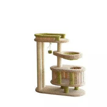 Пушок домик "Брунетка" с лазом, гамаком и лежанкой для кошек, цвет бежевый с зеленым Россия 1 уп. х 1 шт. х 26.3 кг