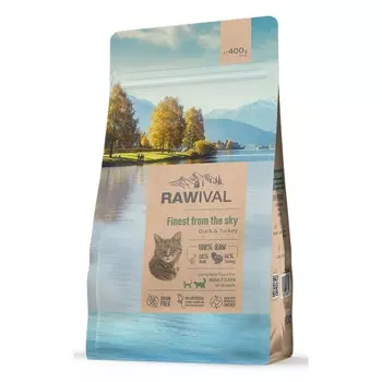 Rawival Finest from the Sky сухой корм для взрослых кошек, с уткой и индейкой - 400 г повседневный супер премиум с клетчаткой для взрослых с индейкой для всех пород мешок Импортный корм 1 уп. х 1 шт. х 0.4 кг