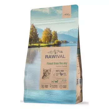Rawival Finest from the Sky сухой корм для взрослых котят, с уткой и индейкой - 400 г повседневный супер премиум с клетчаткой для котят с индейкой для всех пород мешок Импортный корм 1 уп. х 1 шт. х 0.4 кг