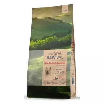 Rawival Gifts of Fields&Branches сухой корм для собак карликовых и малых пород, с ягнёнком и перепелом - 2,5 кг повседневный супер премиум с клетчаткой для взрослых с ягненком для всех пород мешок Импортный корм 1 уп. х 1 шт. х 2.5 кг