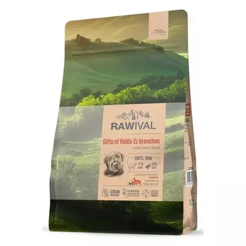 Rawival Gifts of Fields&Branches сухой корм для щенков средних и крупных пород, с ягнёнком и перепелом - 750 г повседневный супер премиум с клетчаткой для щенков с ягненком для всех пород мешок Импортный корм 1 уп. х 1 шт. х 0.75 кг