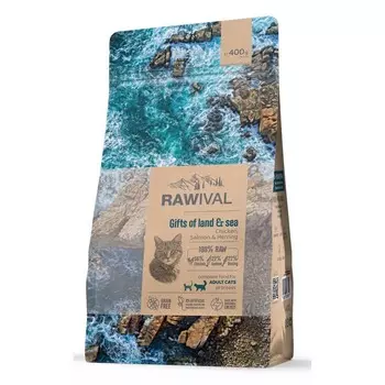 Rawival Gifts of Land & Sea сухой корм для взрослых кошек, с курицей и рыбой - 400 г повседневный супер премиум с клетчаткой для взрослых с рыбой для всех пород мешок Импортный корм 1 уп. х 1 шт. х 0.4 кг
