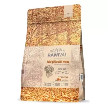 Rawival Wild Gifts with Wings сухой корм для собак средних и крупных пород, с уткой и фазаном - 750 г повседневный супер премиум с клетчаткой для взрослых с фазаном для всех пород мешок Импортный корм 1 уп. х 1 шт. х 0.75 кг