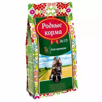 Родные корма 26/13 сухой корм для щенков, с курицей - 409 г повседневный супер премиум для щенков с курицей для всех пород Россия 1 уп. х 1 шт. х 0.409 кг
