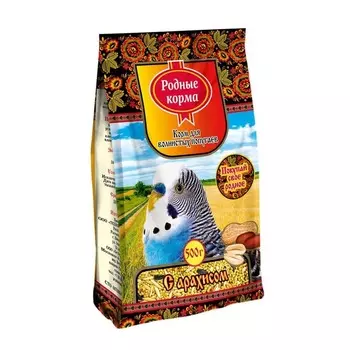 Родные корма сухой корм для волнистых попугаев, с арахисом - 500 г повседневный супер премиум для взрослых Российский корм 1 уп. х 1 шт. х 0.5 кг