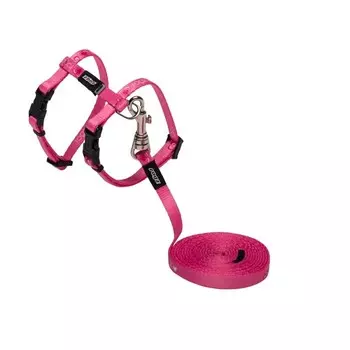 Rogz Комплект для кошек поводок и шлейка размер XS серия Kiddy Cat Длина 180 см, розовый премиум ЮАР 1 уп. х 1 шт. х 0.01 кг