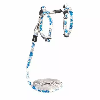 Rogz Комплект для кошек поводок и шлейка размер XS серия Glow Cat Длина 180 см, белый с синим премиум для всех возрастов ЮАР 1 уп. х 1 шт. х 0.5 кг