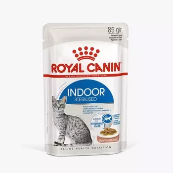 Royal Canin Indoor Sterilised для стерилизованных кошек, живущих в помещении, кусочки в соусе, в паучах - 85 г ветеринарный супер премиум для котят паучи Российский корм 1 уп. х 28 шт. х 2.38 кг