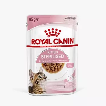 Royal Canin Kitten Sterilised для стерилизованных котят с 6 до 12 месяцев, мелкие кусочки в соусе, в паучах - 85 г ветеринарный супер премиум для котят паучи Российский корм 1 уп. х 28 шт. х 2.38 кг