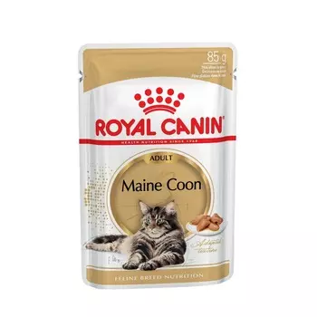 Royal Canin Maine Coon Adult полнорационный влажный корм для взрослых кошек породы мэйн-кун старше 15 месяцев, кусочки в соусе, в паучах - 85 г повседневный супер премиум мейн кун для взрослых с рыбой породы крупного размера паучи Российский корм 1 уп. х 28 шт. х 2.38 кг