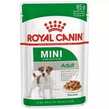 Royal Canin Mini Adult влажный корм для собак мелких пород от 10 месяцев, кусочки в соусе, в паучах - 85 г супер премиум для взрослых породы мелкого размера паучи Россия 1 уп. х 28 шт. х 66.64 кг
