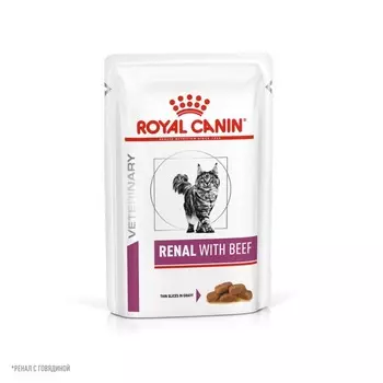 Royal Canin Renal With Beef влажный корм для кошек, для поддержания функции почек, с говядиной, в паучах - 85 г супер премиум для взрослых с говядиной для всех пород паучи Россия 1 уп. х 28 шт. х 2.38 кг