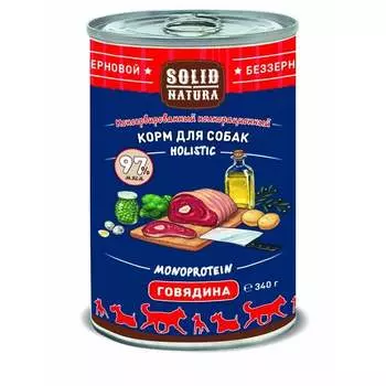 Solid Natura Holistic влажный корм для собак, с говядиной, кусочки в желе, в консервах - 340 г повседневный супер премиум без курицы для взрослых с говядиной для всех пород консервы (в железной банке) Российский корм 1 уп. х 12 шт. х 4.08 кг