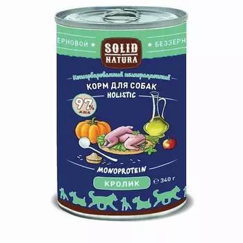 Solid Natura Holistic влажный корм для собак, с кроликом, кусочки в желе, в консервах - 340 г повседневный супер премиум без курицы для взрослых с кроликом для всех пород консервы (в железной банке) Российский корм 1 уп. х 12 шт. х 4.08 кг