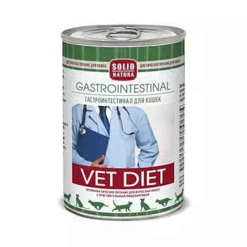 Solid Natura Vet Gastrointestinal для кошек, при чувствительном пищеварении, в консервах - 340 г диетические супер премиум безглютеновые для взрослых консервы (в железной банке) Российский корм 1 уп. х 12 шт. х 4.08 кг