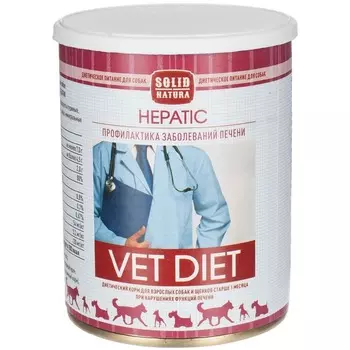 Solid Natura Vet Hepatic для собак, при заболеваниях печени, в консервах - 340 г диетические супер премиум безглютеновые для взрослых консервы (в железной банке) Российский корм 1 уп. х 12 шт. х 4.08 кг