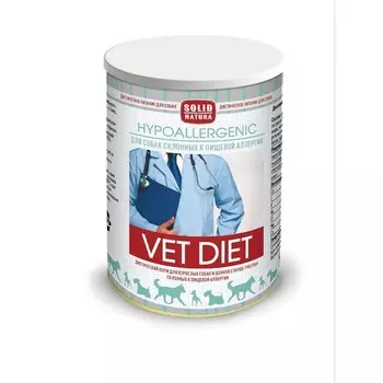 Solid Natura Vet Hypoallergenic для собак, склонных к пищевым аллергиям, в консервах - 340 г диетические супер премиум безглютеновые для взрослых консервы (в железной банке) Российский корм 1 уп. х 12 шт. х 4.08 кг