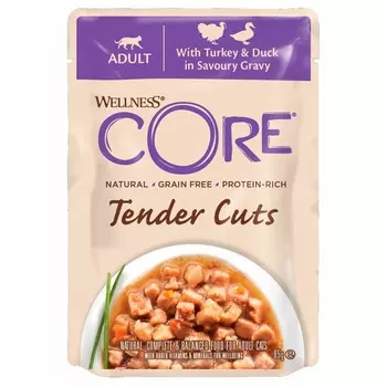 Wellness Сore Tender Cuts влажный корм для кошек с индейкой и уткой в соусе в паучах 85 г х 24 шт повседневный премиум холистики для взрослых с индейкой паучи Таиланд 1 уп. х 24 шт. х 2.04 кг