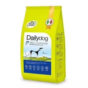 Сухой корм Dailydog Adult Medium and Large Fish Potatoes для взрослых собак средних и крупных пород с рыбой и картофелем - 3 кг повседневный супер премиум шарпей без курицы для взрослых с рыбой породы среднего размера мешок Италия 1 уп. х 1 шт. х 3 кг