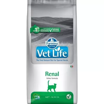 Сухой корм Farmina Vet Life Cat Renal почечная недостаточность, вспомогательное средство в терапии застойной сердечной недостаточности - 5 кг диетические супер премиум для взрослых с курицей мешок Импортный корм 1 уп. х 1 шт. х 5 кг