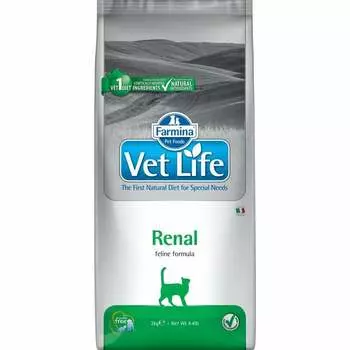 Сухой корм Farmina Vet Life Cat Renal почечная недостаточность, вспомогательное средство в терапии застойной сердечной недостаточности - 2 кг диетические супер премиум для взрослых с курицей мешок Импортный корм 1 уп. х 1 шт. х 2 кг