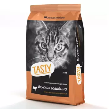 Tasty сухой корм для кошек ГОВЯДИНА - 0,350 кг эконом для взрослых с говядиной для всех пород мешок Российский корм 1 уп. х 1 шт. х 0.35 кг
