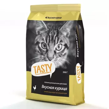 Tasty сухой корм для кошек КУРИЦА - 0,350 кг эконом для взрослых с курицей для всех пород мешок Российский корм 1 уп. х 1 шт. х 0.35 кг