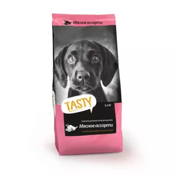 Tasty сухой корм для щенков Мясное ассорти - 2,2кг супер премиум для щенков ассорти мясное для всех пород мешок Российский корм 1 уп. х 1 шт. х 2.2 кг