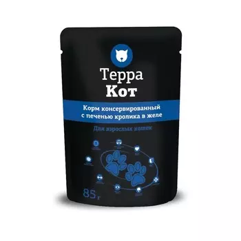 Терра Кот влажный корм для кошек, с печенью кролика, кусочки в желе, в паучах - 85 г повседневный эконом низкозерновые для взрослых с печенью для всех пород паучи Российский корм 1 уп. х 1 шт. х 0.085 кг