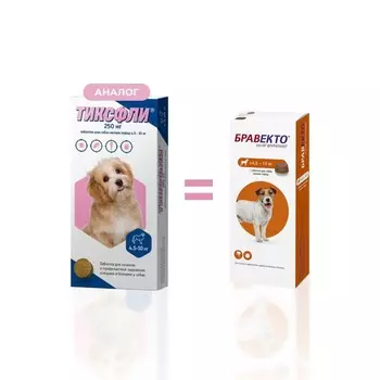 Тиксфли (Бравекто) таблетки для собак мелких пород 4,5 - 10 кг, от блох и клещей, 250 мг,1 таблетка от блох для всех возрастов породы мелкого размера Китай 1 уп. х 1 шт. х 0.016 кг