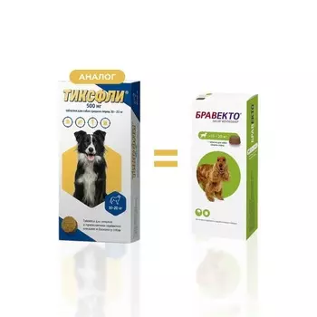 Тиксфли (Бравекто) таблетки для собак средних пород 10 - 20 кг, от блох и клещей, 500 мг,1 таблетка от блох для всех возрастов породы среднего размера Китай 1 уп. х 1 шт. х 0.016 кг